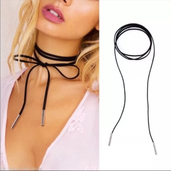 Jewelry - NEW Black Wrap Silver Tipped Choker Necklace